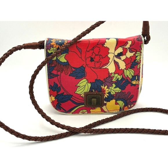 Sakroots Crossbody‎ Saddle Bag Purse Red Multi Color Floral Magnetic Clasp Fold - Picture 13 of 16